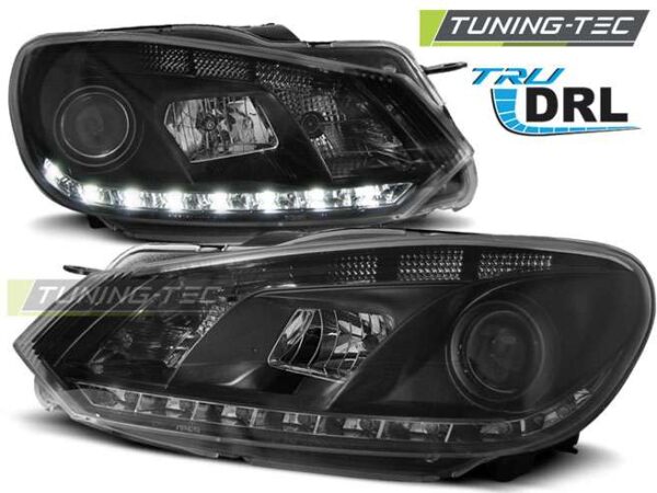 Φανάρια TRUE DRL Μαύρο για VW GOLF 6 10.08-12 Volkswagen Golf Mk6 [2008-2013]