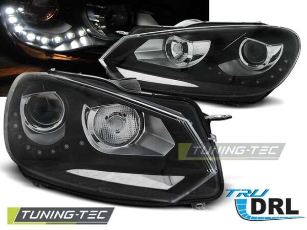Φανάρια TRUE DRL Μαύρο για VW GOLF 6 10.08-12 Volkswagen Golf Mk6 [2008-2013]