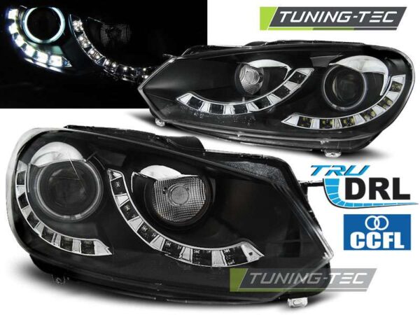 Φανάρια SINGLE TRUE DRL Μαύρο για VW GOLF 6 10.08-12 Volkswagen Golf Mk6 [2008-2013]