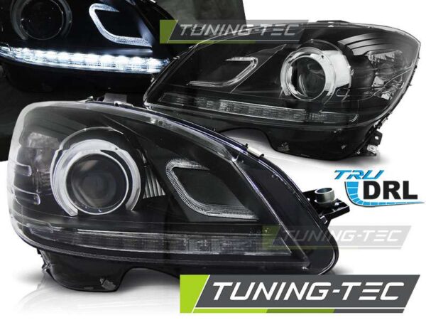 Φανάρια TRUE DRL Μαύρο για MERCEDES W204 07-10 Mercedes C Class (W204) [2007-2014]