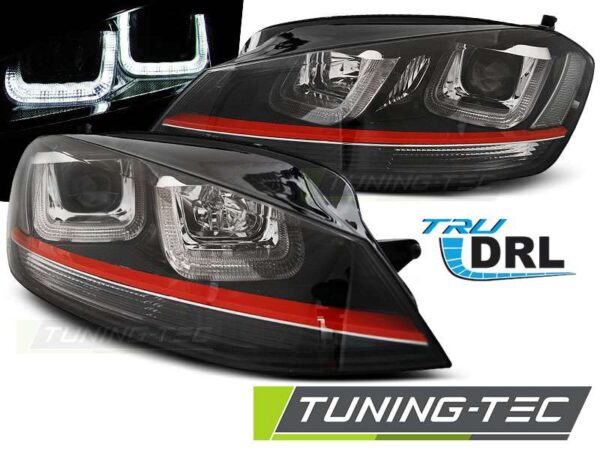 Φανάρια U-LED LIGHT Μαύρο WITH Κόκκινο LINE SPORT για VW GOLF 7 12-17 Volkswagen Golf Mk7 [2013-2018]