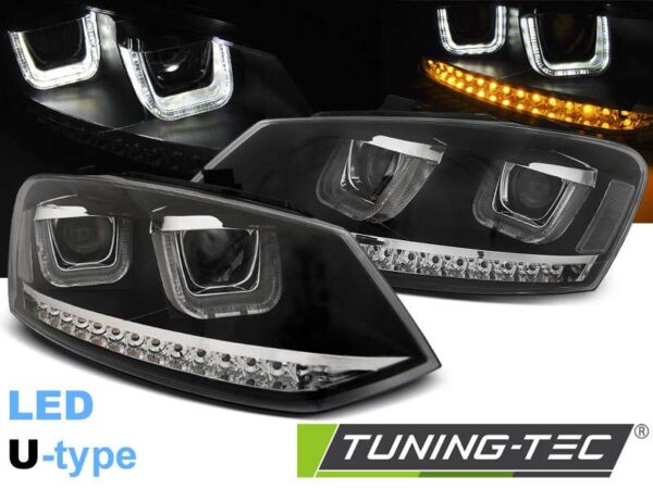 Φανάρια U-LED LIGHT Μαύρο για VW POLO 6R 09-03.14 Volkswagen Polo Mk5 [2009-2017]