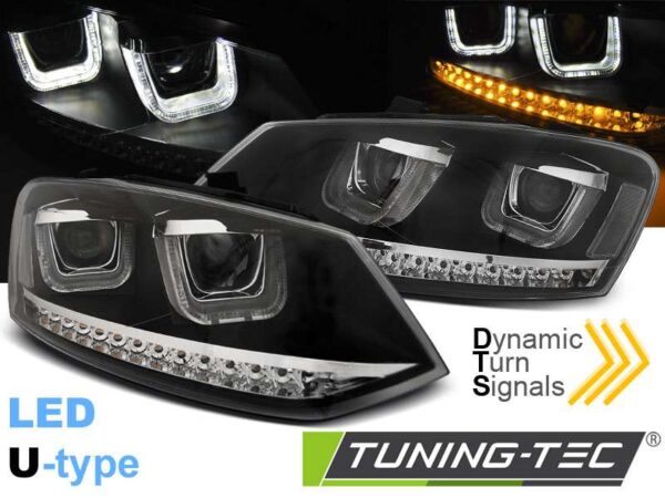 Φανάρια U-LED LIGHT Μαύρο SEQ για VW POLO 6R 09-03.14 Volkswagen Polo Mk5 [2009-2017]