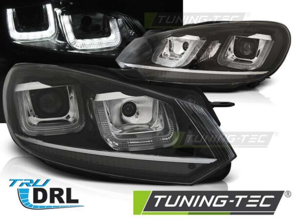 Φανάρια U-LED LIGHT DRL Μαύρο χρωμίου LINE για VW GOLF 6 08-12 Volkswagen Golf Mk6 [2008-2013]