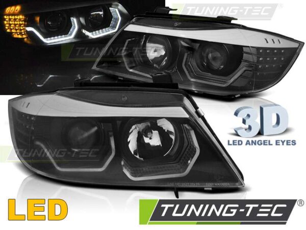Φανάρια ANGEL EYES LED 3D Μαύρο για BMW E90/E91 05-08 BMW 3 (E90/E91/E92/E93) [2005-2013]
