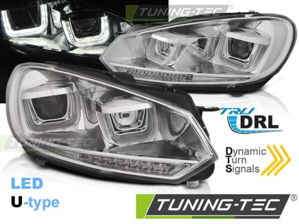 Φανάρια U-LED LIGHT DRL χρωμίου SEQ για VW GOLF 6 08-12 Volkswagen Golf Mk6 [2008-2013]