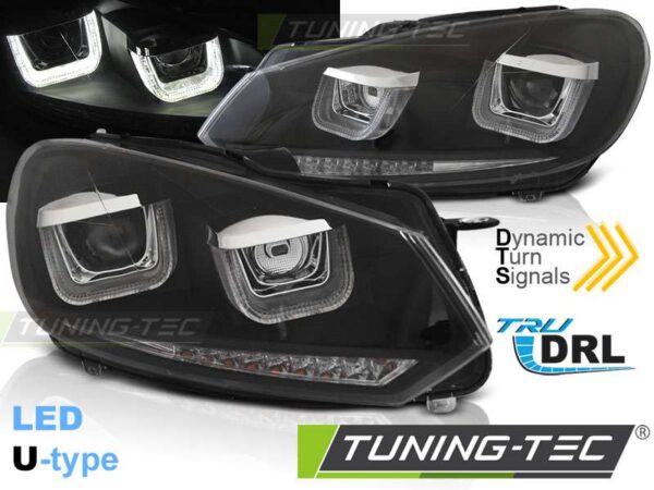Φανάρια U-LED LIGHT DRL Μαύρο SEQ για VW GOLF 6 08-12 Volkswagen Golf Mk6 [2008-2013]